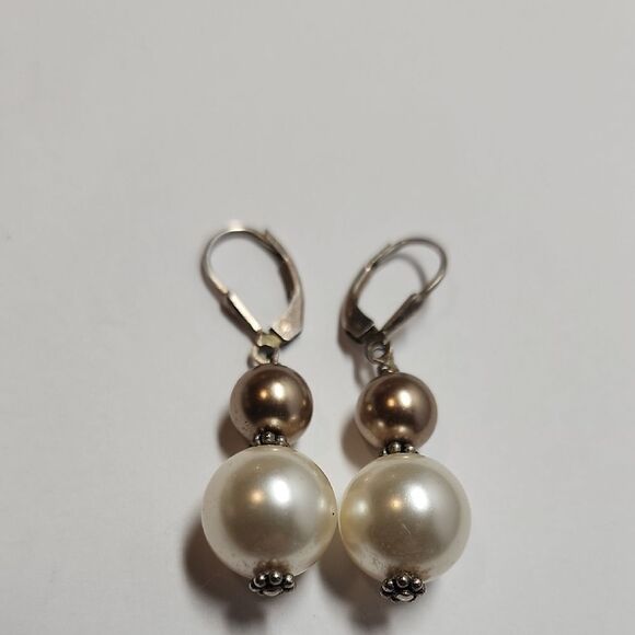 Sterling Silver Faux Pearl Drop Earrings - Picture 1 of 4